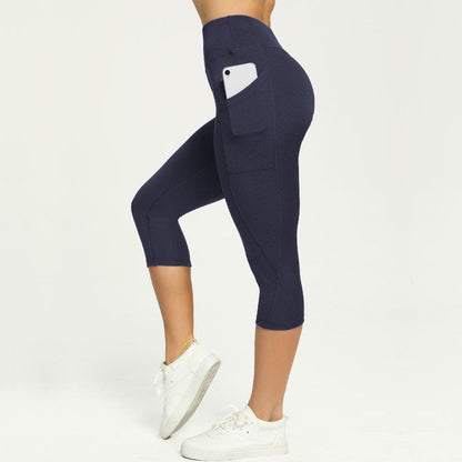 Stevvex navy cropped yoga leggings with side pocket for women on Tampa Home & Garden Store