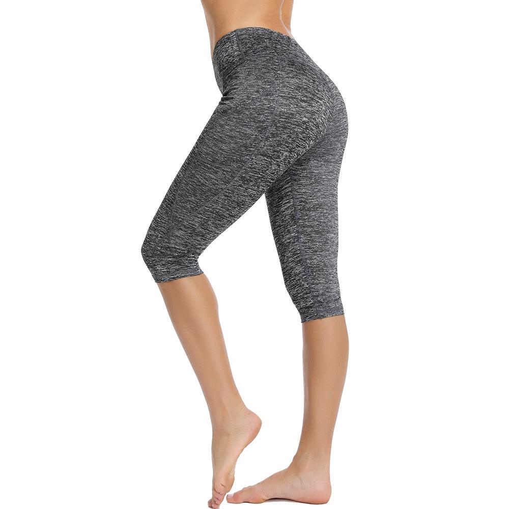 Women's cropped yoga leggings in heather gray with scrunch pockets for workouts on Tampa Home & Garden Store