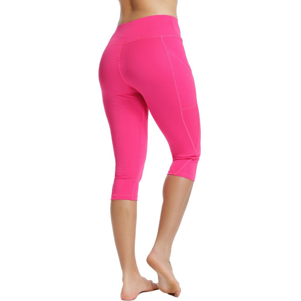 Stevvex pink cropped yoga leggings with high waist and curved seam panels on Tampa Home & Garden Store
