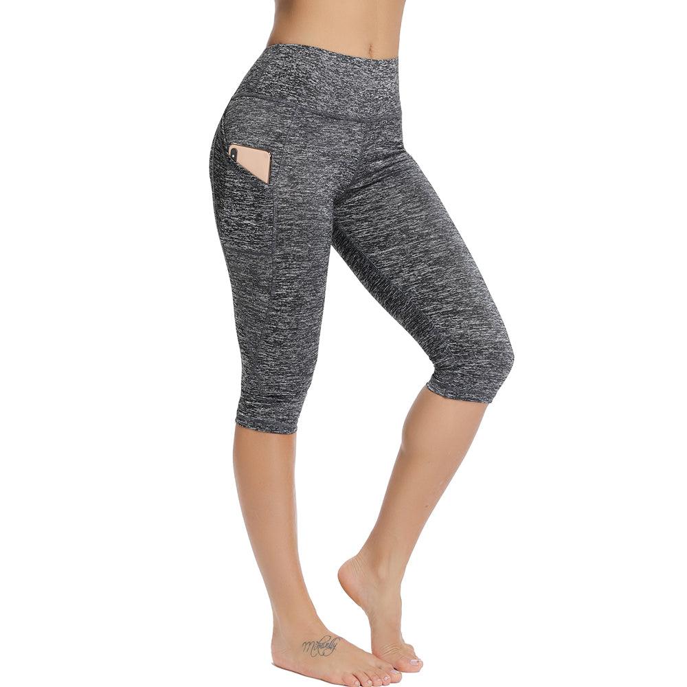 Stevvex cropped leggings with side pocket in heather gray marl, seamless scrunch fit for workouts on Tampa Home & Garden Store
