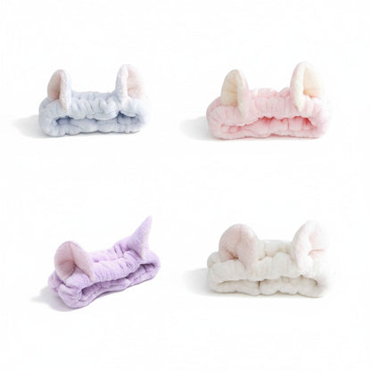 Cat Ears Spa Headband Set by Shaketea, 4 pastel plush colors: blue, pink, purple, white on Tampa Home & Garden Store