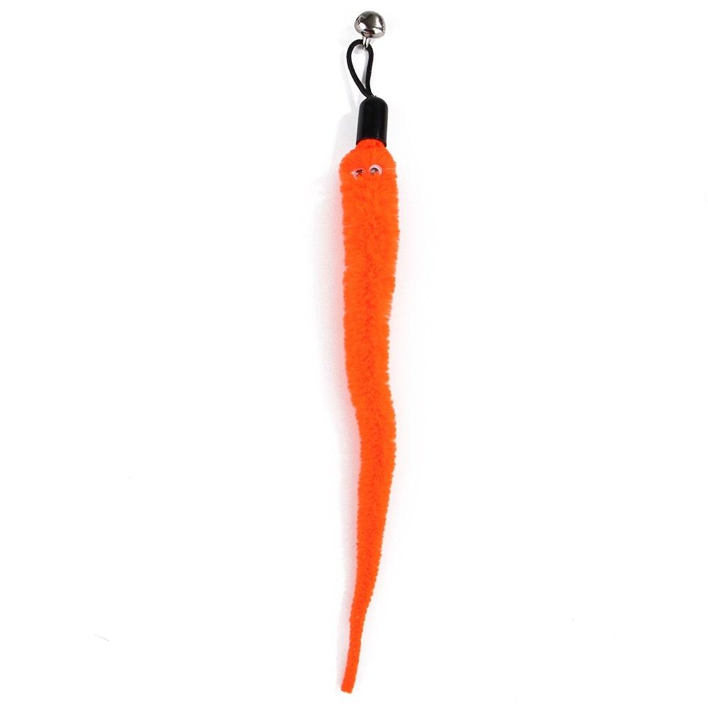 Stevvex Cat Feather Teaser Wand Toy orange plush feather with bell for indoor play on Tampa Home & Garden Store