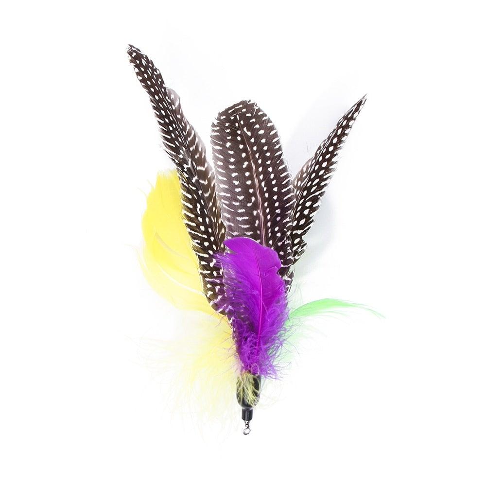 Stevvex Cat Feather Teaser Wand Toy with retractable wand and purple, yellow, brown feathers on Tampa Home & Garden Store