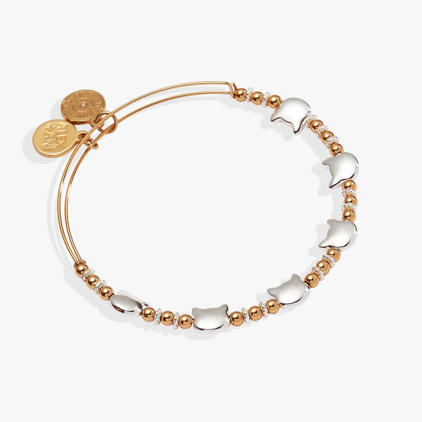 Cat Beaded Bangle from ALEX AND ANI with rose-gold beads, silver cat charms and crystal spacers on Tampa Home & Garden Store
