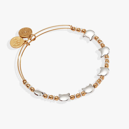 Cat Beaded Bangle from ALEX AND ANI with rose-gold beads, silver cat charms and crystal spacers on Tampa Home & Garden Store