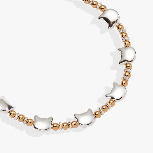 Cat Beaded Bangle bracelet by ALEX AND ANI with gold-tone beads and cat-shaped silver charms on Tampa Home & Garden Store
