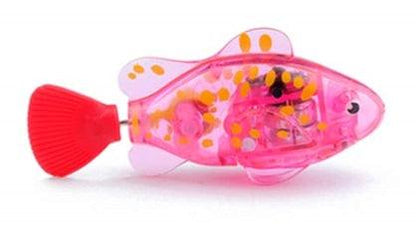 Cat electric fish toy pink transparent plastic with red tail LED light Stevvex ST80PTSD45 on Tampa Home & Garden Store
