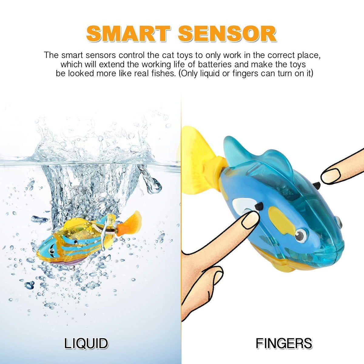 Stevvex Cat Interactive Electric Fish Toy blue with yellow fins LED light water play on Tampa Home & Garden Store