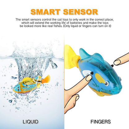 Stevvex Cat Interactive Electric Fish Toy blue with yellow fins LED light water play on Tampa Home & Garden Store