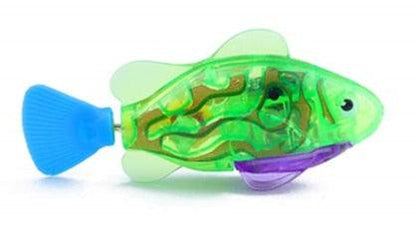 Cat interactive electric fish toy with LED, translucent green body and blue tail by Stevvex on Tampa Home & Garden Store