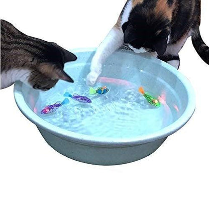Stevvex ST80PTSD45 cat interactive water fish toy in a blue basin with colorful LED fish on Tampa Home & Garden Store