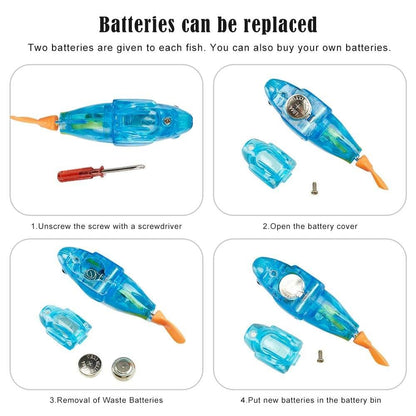 Stevvex Cat Interactive Electric Water Toy with LED light shown in four-step battery replacement on Tampa Home & Garden Store