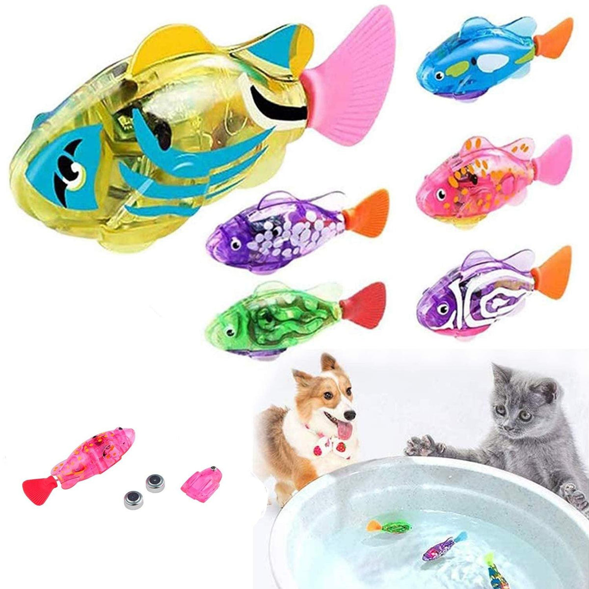 Stevvex cat interactive electric colorful water fish toy set with LED light for indoor play on Tampa Home & Garden Store