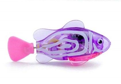 Stevvex Cat Electric Fish Toy, purple translucent plastic with pink tail and LED light on Tampa Home & Garden Store
