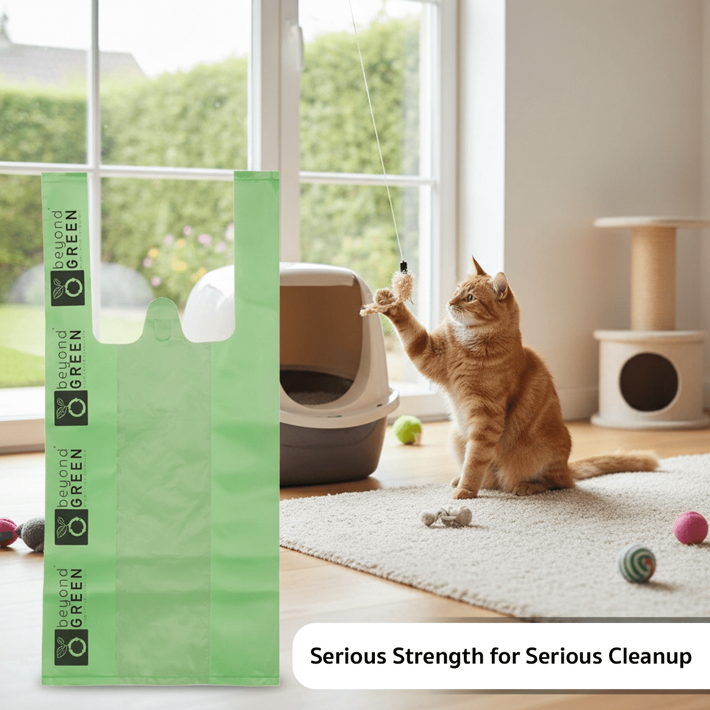 Bolsas para arena para gatos beyondGREEN con asas: fabricadas en EE. UU., resistentes a fugas y fáciles de atar.