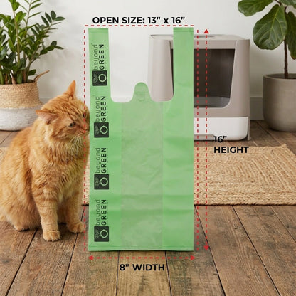 Bolsas para arena para gatos beyondGREEN con asas: fabricadas en EE. UU., resistentes a fugas y fáciles de atar.