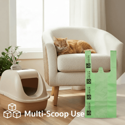 Bolsas para arena para gatos beyondGREEN con asas: fabricadas en EE. UU., resistentes a fugas y fáciles de atar.