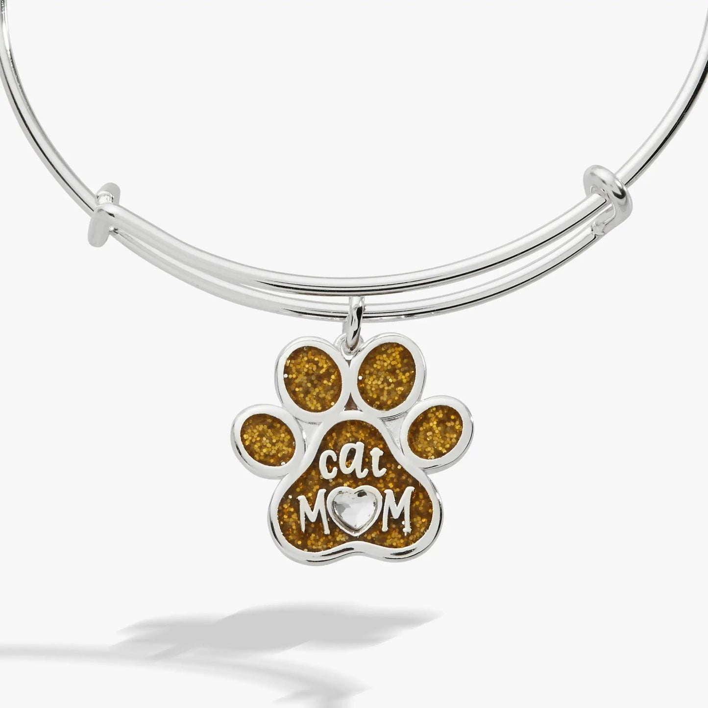 Cat Mom charm bangle with glitter brown paw-print charm on silver-tone bracelet by ALEX AND ANI on Tampa Home & Garden Store
