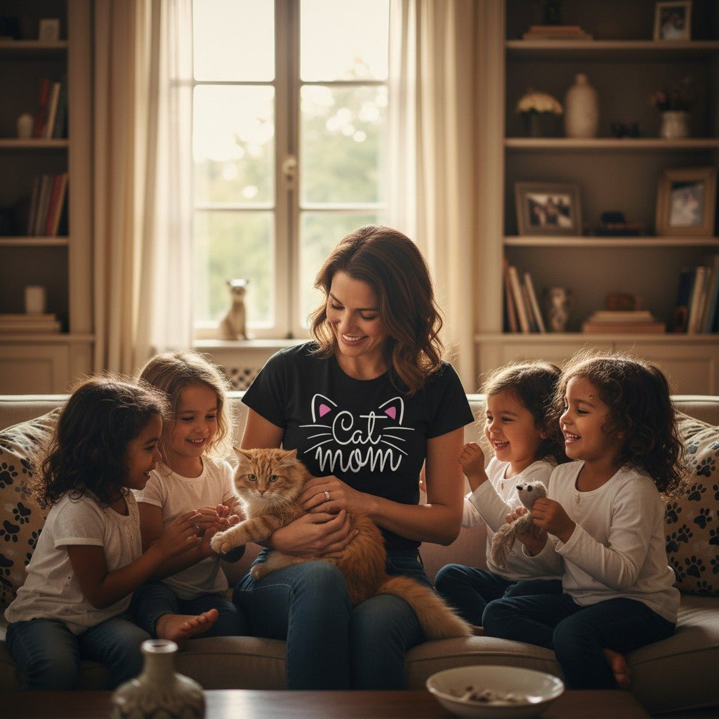Soft Cotton Cat Mom Graphic Tee for Women