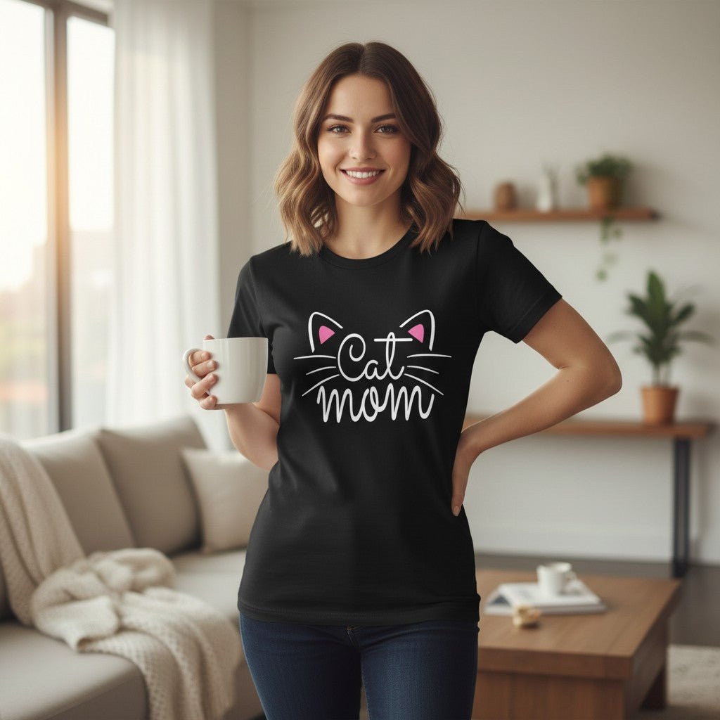 Soft Cotton Cat Mom Graphic Tee for Women