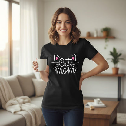 Soft Cotton Cat Mom Graphic Tee for Women