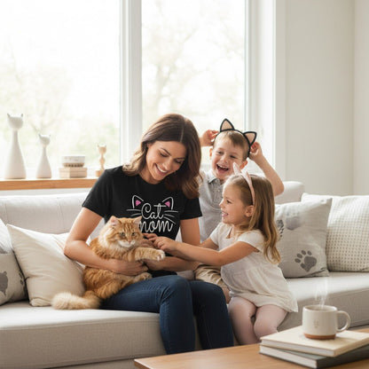 Soft Cotton Cat Mom Graphic Tee for Women