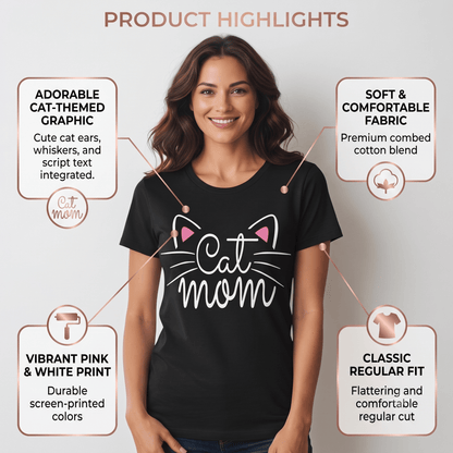Soft Cotton Cat Mom Graphic Tee for Women