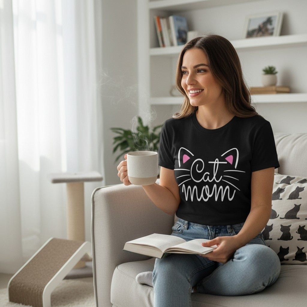 Soft Cotton Cat Mom Graphic Tee for Women