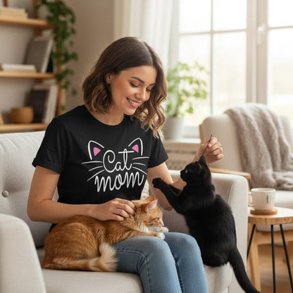 Soft Cotton Cat Mom Graphic Tee for Women