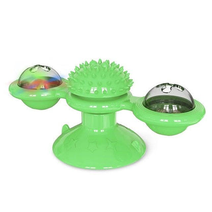Stevvex Cat Windmill Toy green three-arm cat toy with suction cup base and spiky center massager on Tampa Home & Garden Store