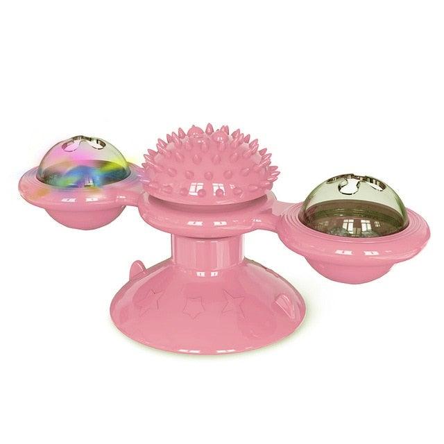 Stevvex Cat Windmill Toy pink rotatable interactive cat toy with LED ball suction base on Tampa Home & Garden Store