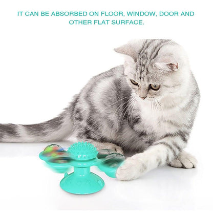 Cat Windmill Toy turquoise rotating massaging toy with suction cup base on Tampa Home & Garden Store