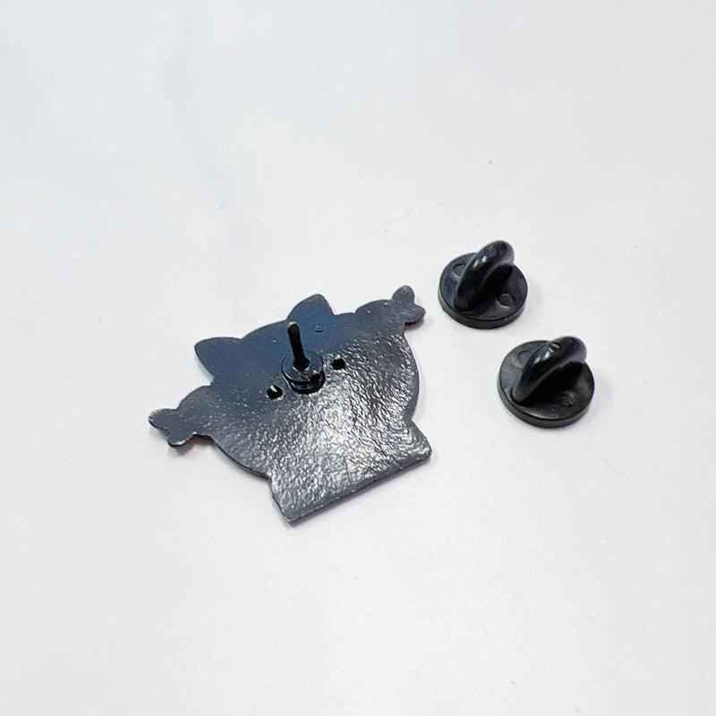 Cat enamel pin back by Shaketea with two rubber clutch backs on Tampa Home & Garden Store