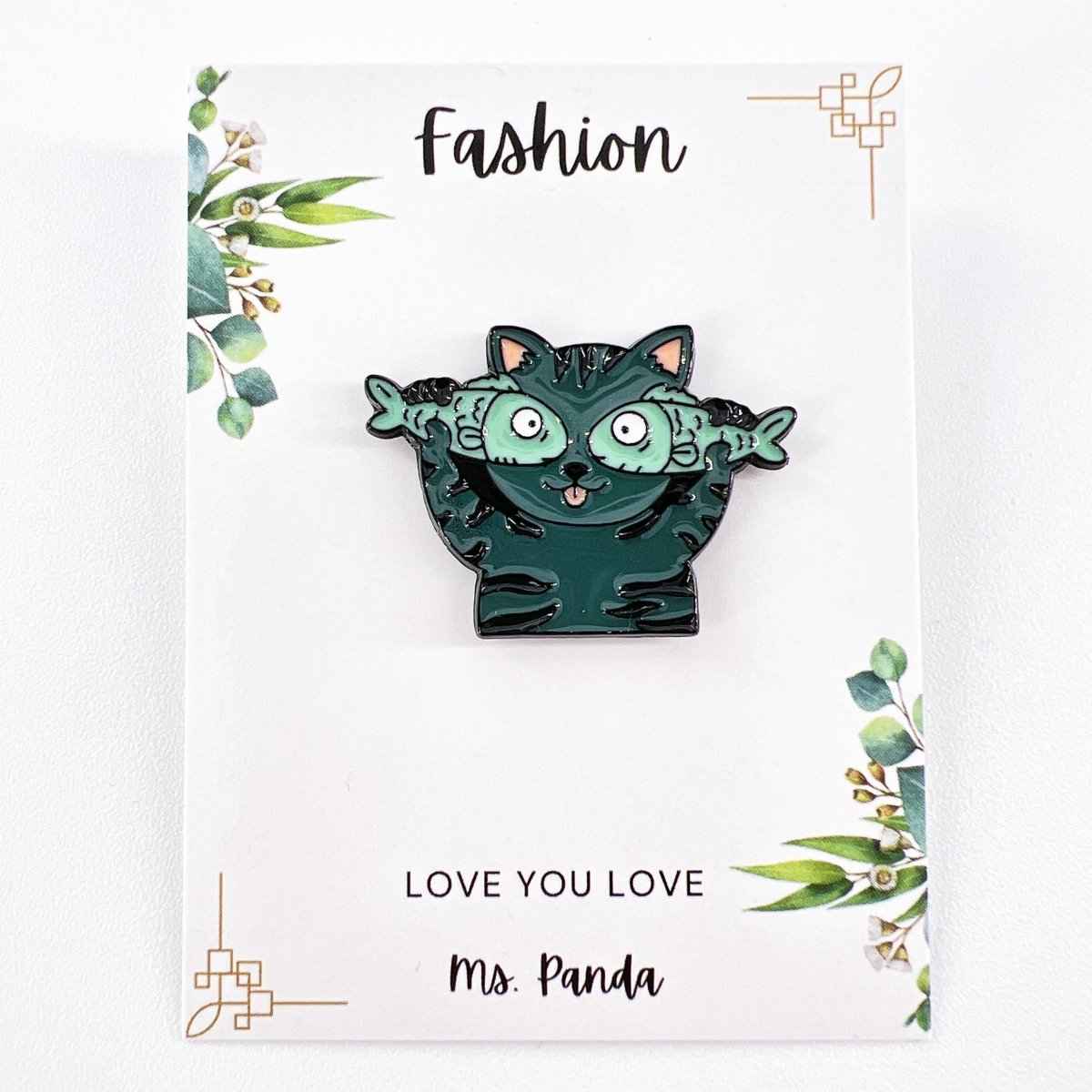 Cat enamel pin teal goofy-eyed by Shaketea, brooch on Tampa Home & Garden Store