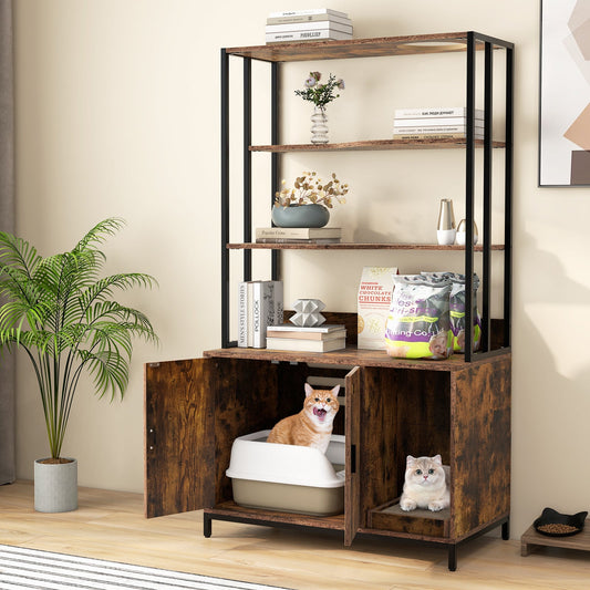 Cat Litter Box Enclosure with Storage and 3-tier Shelves - Tampa Home & Garden Store