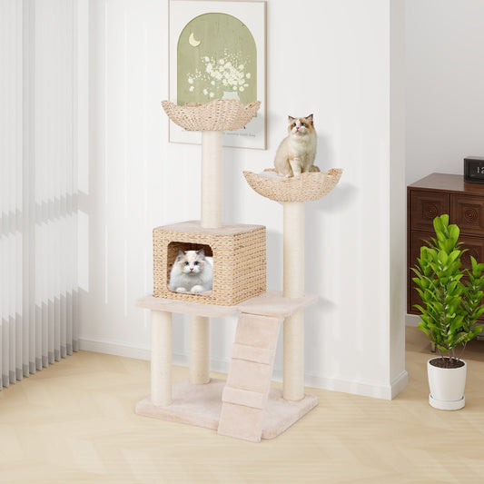48 Inch Cattail Cat Tower with Sisal Scratching Posts Perch and Condo-Beige - Tampa Home & Garden Store