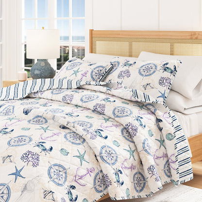 Azure Soft Blue and Lightweight Quilt Set