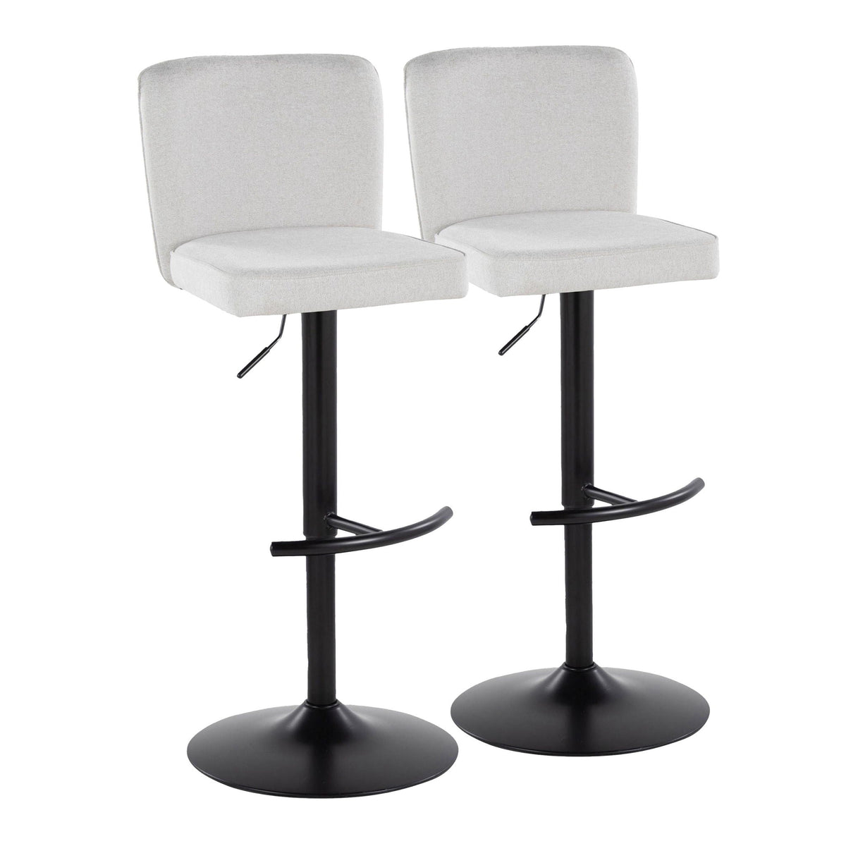 Contemporary adjustable barstool set with swivel and T footrests, beige seats on bases 2 stools on Tampa Home & Garden Store