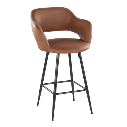 Brown faux leather fixed-height counter stool with square footrest and black metal legs on Tampa Home & Garden Store