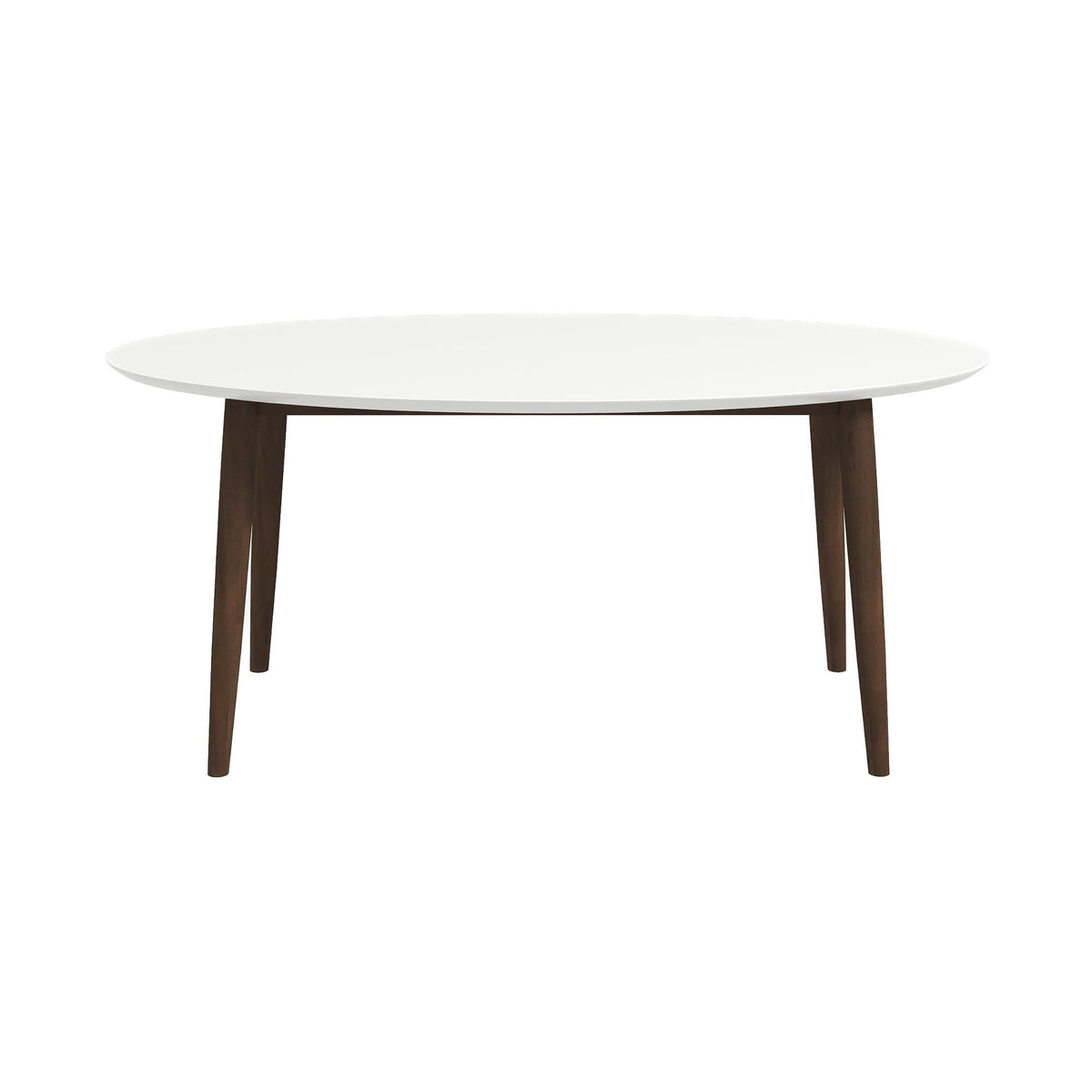 Mid-Century Modern oval dining table with white solid wood top and dark brown tapered legs on Tampa Home & Garden Store