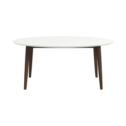 Mid-Century Modern oval dining table with white solid wood top and dark brown tapered legs on Tampa Home & Garden Store