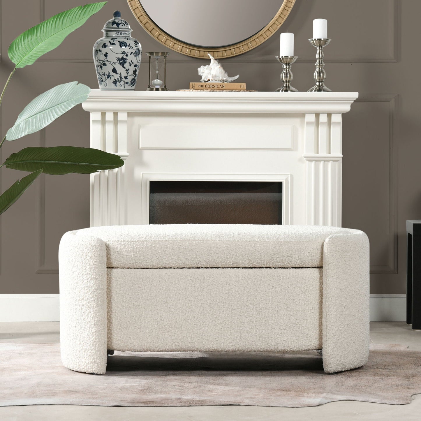 Fuji Oval Storage Bench Ivory White upholstery by HouseOfZazla on Tampa Home & Garden Store