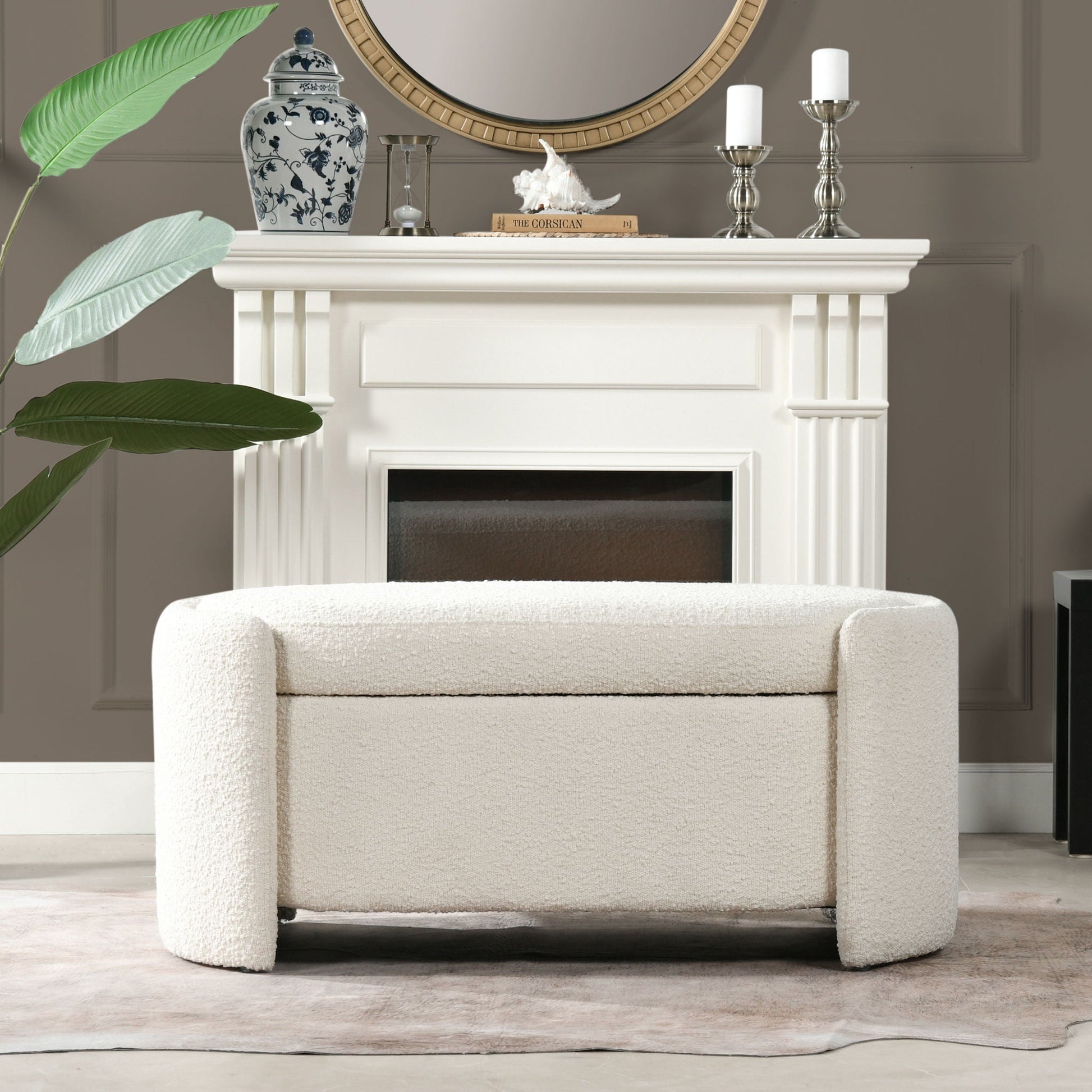 Fuji Oval Storage Bench Ivory White upholstery by HouseOfZazla on Tampa Home & Garden Store