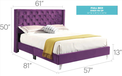 Upholstered Nailhead Trim Chic Bed in purple velvet by Unique Piece Furniture, full bed on Tampa Home & Garden Store