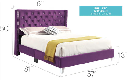 Upholstered Nailhead Trim Chic Bed in purple velvet by HouseOfZazla with tufted headboard on Tampa Home & Garden Store