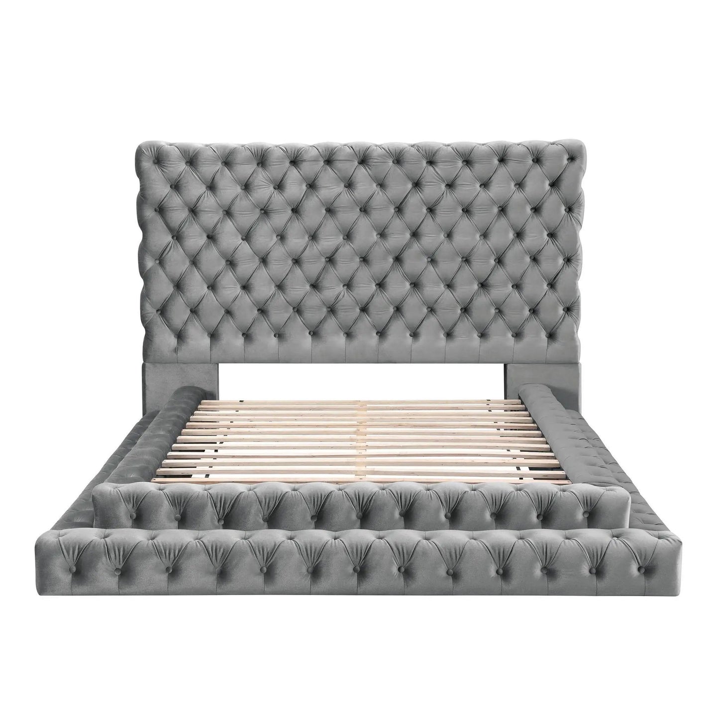 Tufted oversized headboard platform bed with upholstered gray frame by Unique Piece Furniture on Tampa Home & Garden Store
