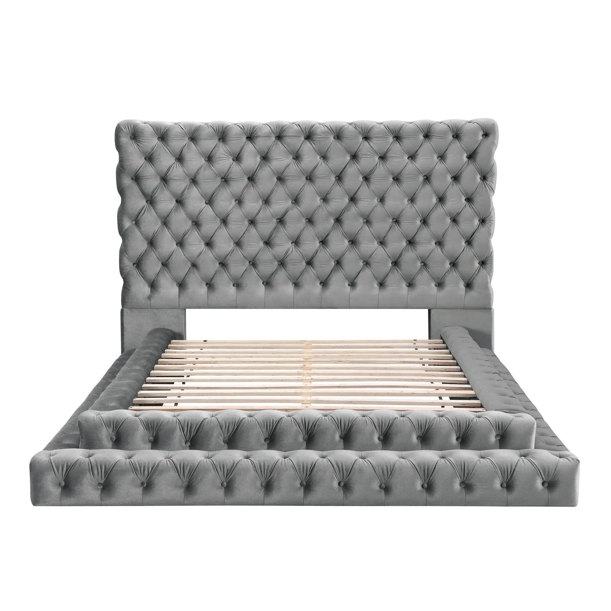 Tufted oversized headboard platform bed with upholstered gray frame by Unique Piece Furniture on Tampa Home & Garden Store
