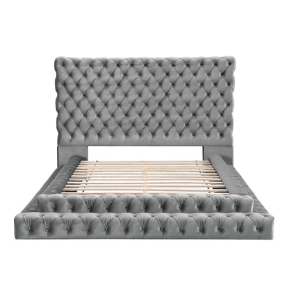 Tufted oversized headboard platform bed with upholstered gray frame by Unique Piece Furniture on Tampa Home & Garden Store