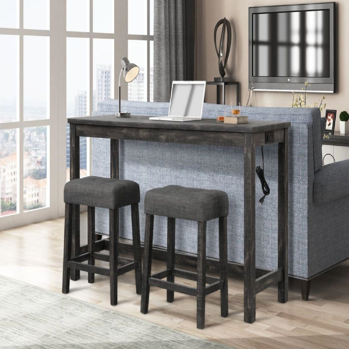 Backless counter stools with gray upholstered cushions and dark wood legs (2) HouseOfZazla on Tampa Home & Garden Store
