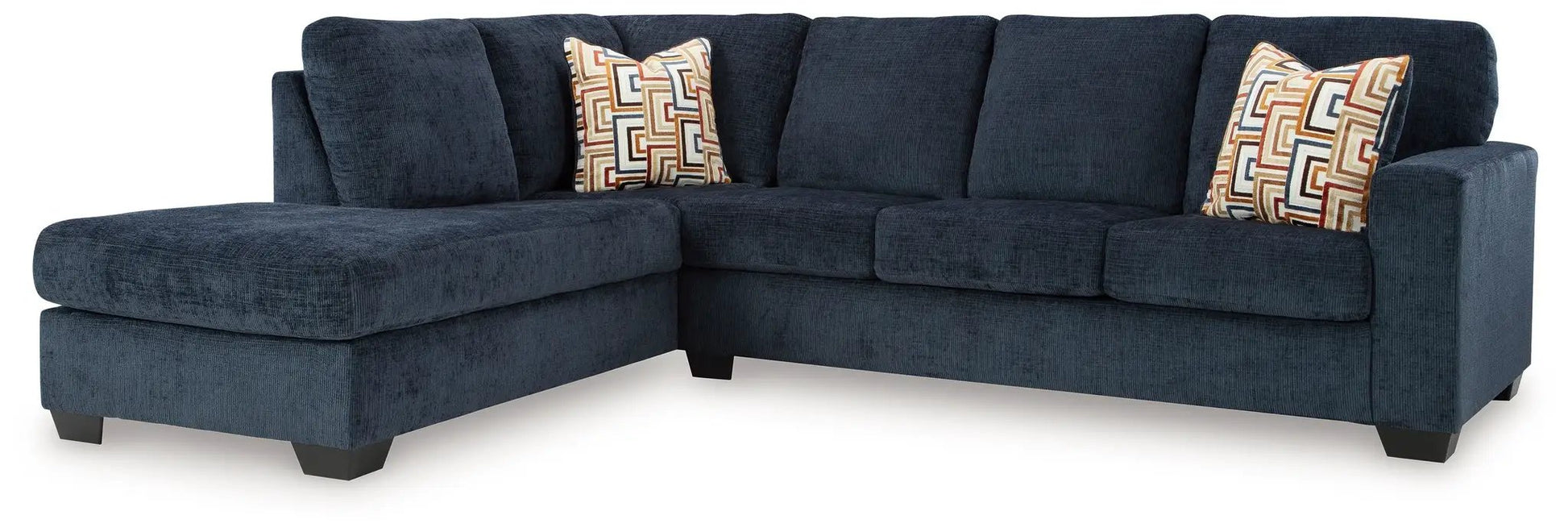 Aviemore Sectional sofa by Unique Piece Furniture in dark blue velvet with chaise on Tampa Home & Garden Store